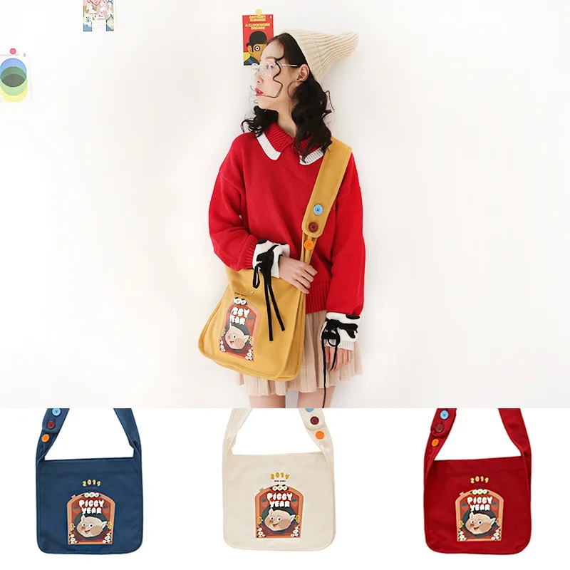 

2019 New Fashion Women Crossbody Bags Cartoon Printing Canvas Casual Tote Ladies Shoulder Bags Wild Casual Student Shopping Bags