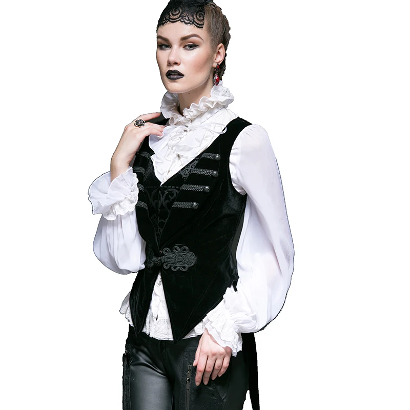 PUNK RAVE Gothic Women's Black Red Vintage Jacket Coat Steampunk Palace Vintage Style Embroidery Flower Swallowtail Short Coats