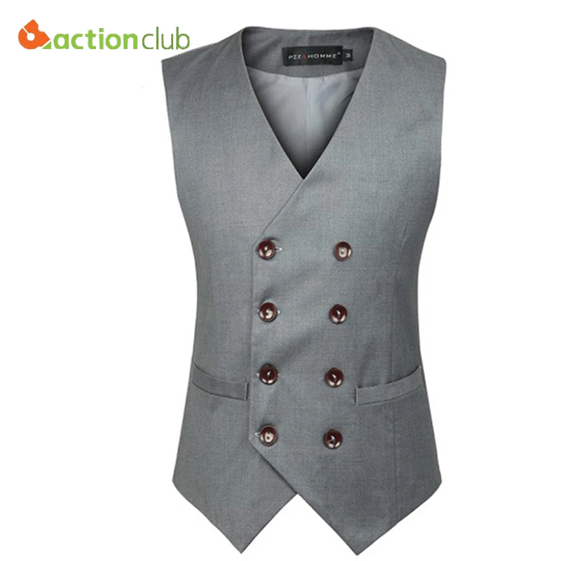 

ACTIONCLUB Mens Double Breasted Vest Men Formal Black Gtrey Vest Suit Men Dress Suit Vest Gilet Vest Colete Masculino