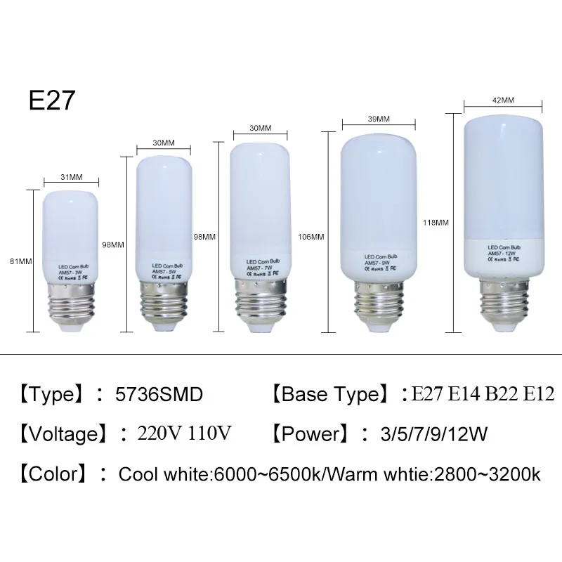 110 в E27 Светодиодный светильник 220 В светодиодный светильник-кукуруза E14 B22 E12 SMD 5736 лампада светодиодный светильник лампа-кукуруза люстра Свеча ампула Bombillas