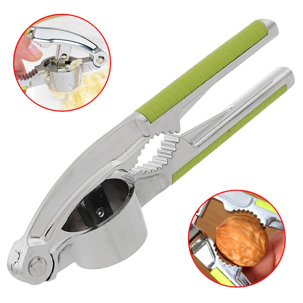 Pokich Professional Garlic Ginger Press Mincer Crusher Chopper Garlic Press Crusher with Walnut Open Kitchen Tools