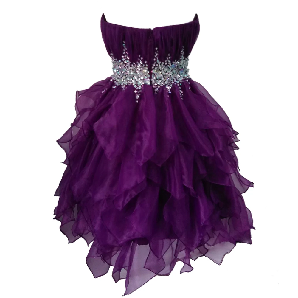 Cocktail Purple Sweetheart Organza Ruffle Sparkly Short Homecoming Dresses