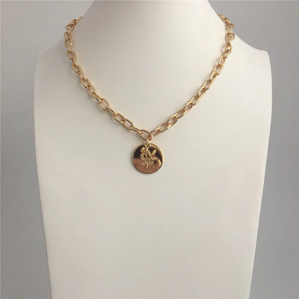 

LOVELY WOMEN NECKLACE GOLD COLOR PLATING ROSE AND ROUND DISC OVERLAP PENDANT NECKLACE FOR WOMEN GIRL