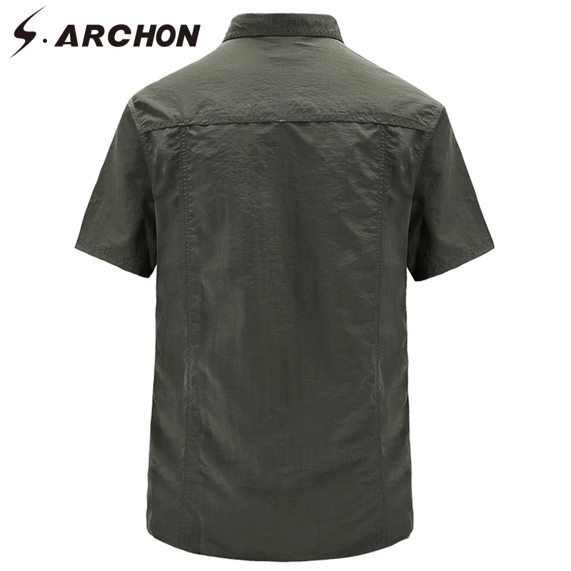  S.ARCHON Summer Men Casual T-Shirt Quick Dry Army Military Combat Tactical T Shirts Breathable Two 