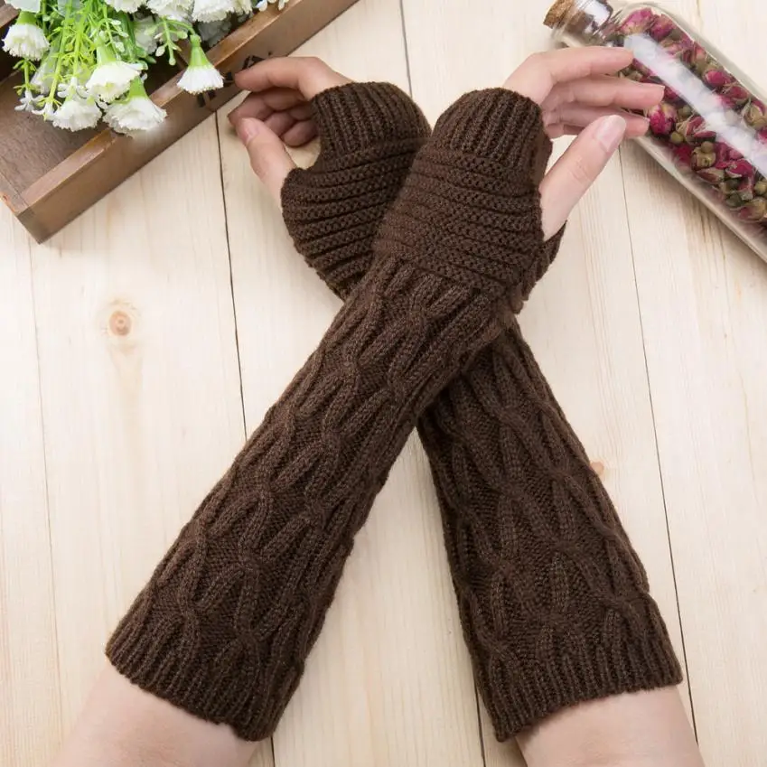 Модные женские зимние теплые вязаные длинные перчатки, варежки без пальцев, высококачественные теплые защитные перчатки - Цвет: B