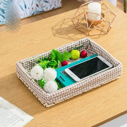 

Straw storage basket imitation rattan storage basket desktop storage box remote control key basket high 5 cm storage