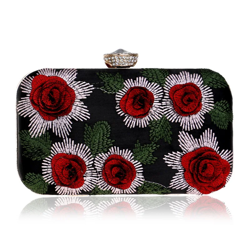 

Vintage Embroidery Clutch Diamonds Women Evening Bags Chain Shoulder Messenger Purse Evening Bag Crossbody Wedding Bag