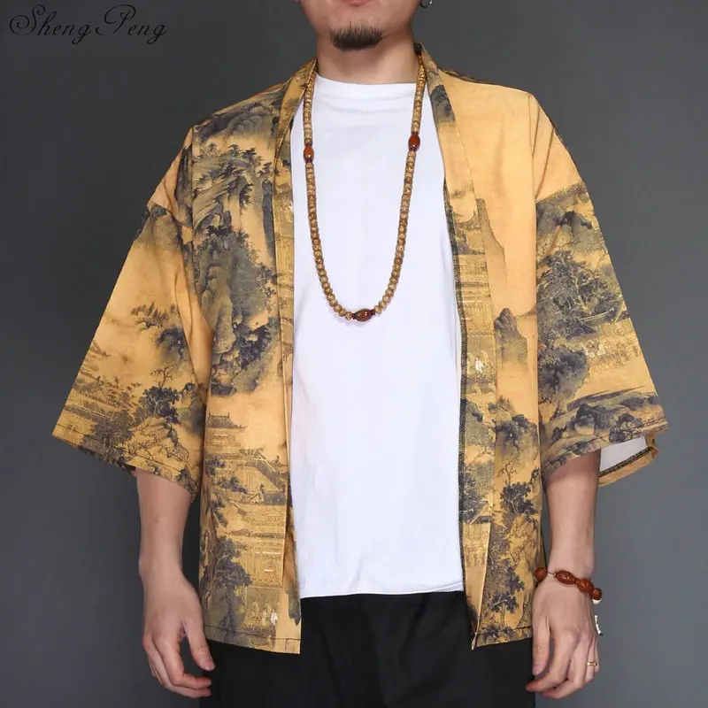 New arrival Yukata men Japanese kimono cardigan men samurai costume clothing kimono jacket mens kimono shirt G070 - Цвет: 2