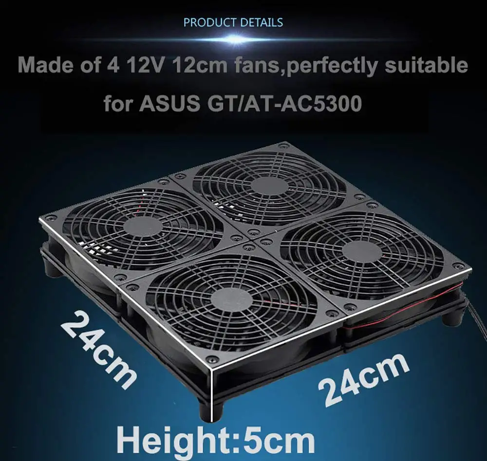 

E&M Cooling Fan Mining Rig Speed Adjustable Heat Radiator USB Power Dissipate Temperature Control for Asus GT RT-AC5300 Router