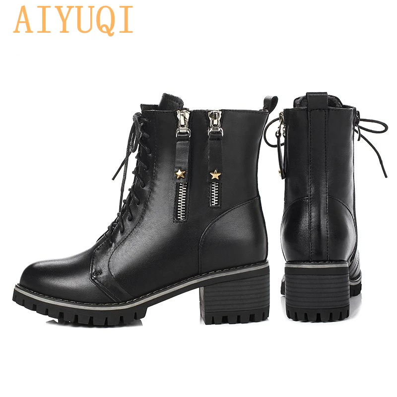  AIYUQI Womens military boots winter 2020 new womens luxury leather bootsLarge size 41 42 43 warm wo