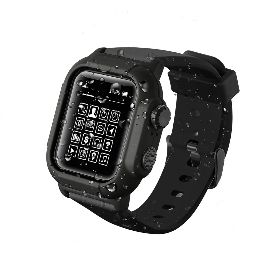 Black Сменный ремешок для наручных часов Apple Watch серии 1/2/3/4 Водонепроницаемый чехол 44 мм/42 мм силиконовый ремешок мужской браслет для ива - Цвет: Black