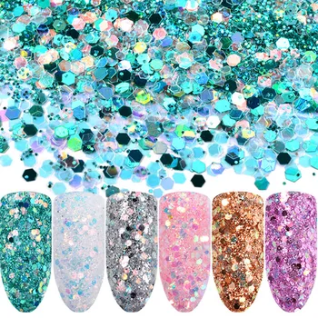 

6 Colors/Set MIXED SIZE Nail Glitter Powder Dust Rhinestone Crystal Laser Paillettes Sequins Gel Nail Polish 3D Nail Art DIY