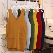 Осенне-зимняя женская трикотажная жилетка, пальто, свободные пуловеры с v-образным вырезом, свитер, жилет для девочек, куртка без рукавов, топы, Женский Длинный жилет S1519