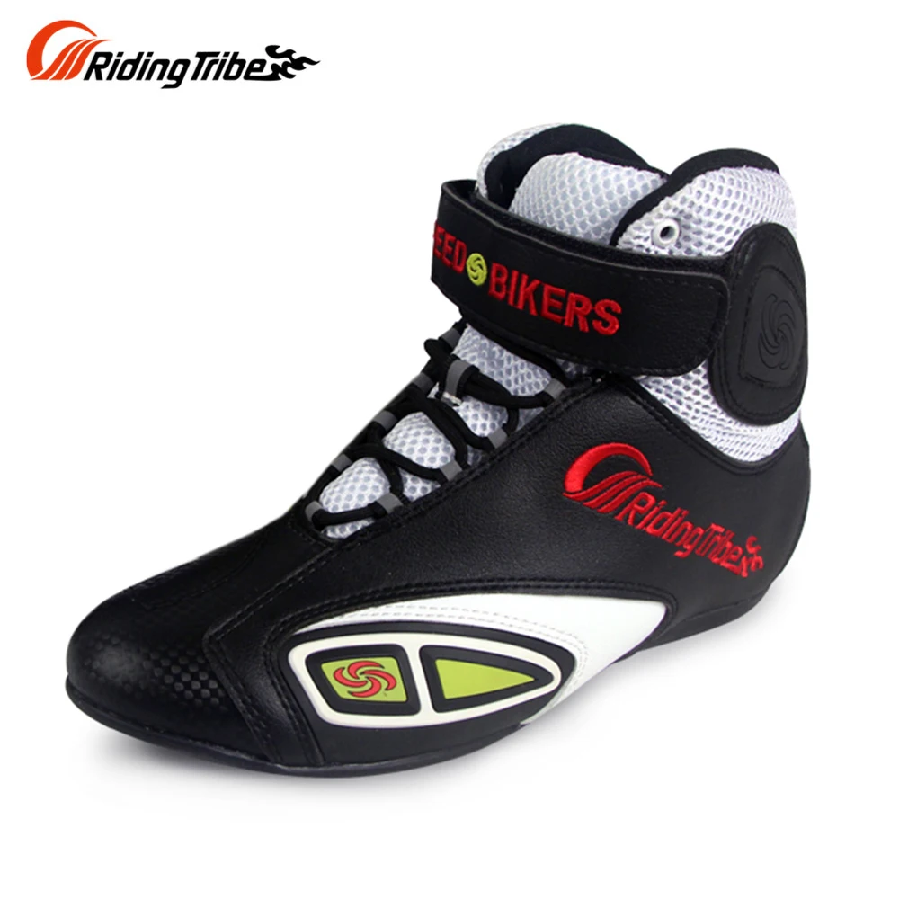 Мотоциклетные ботинки из микрофибры для верховой езды; Мужские дышащие ботинки в байкерском стиле; байкерские ботинки - Цвет: Черный