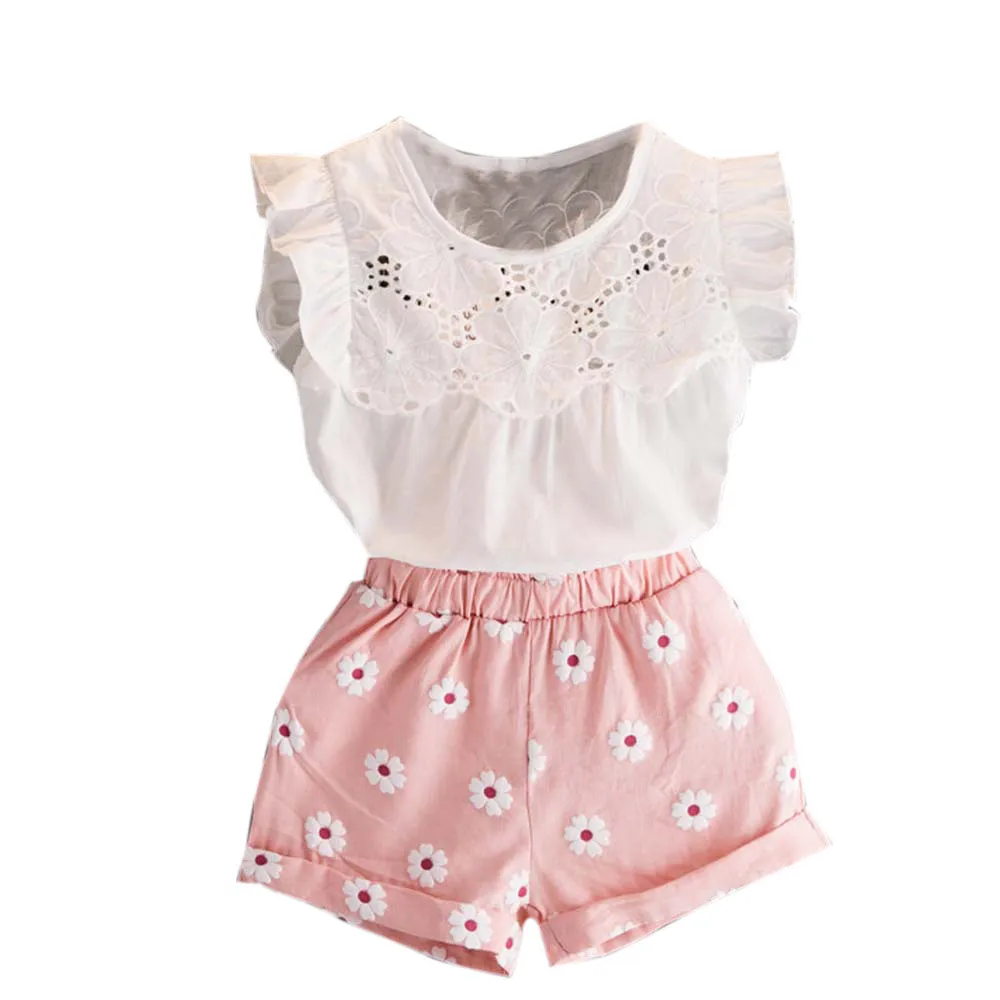 

Toddler Kids Baby Girls Outfits Clothes T-shirt Vest Tops+Shorts Pants 2PCS Set Flower Girl Dress Birthday Party Costumes clothi
