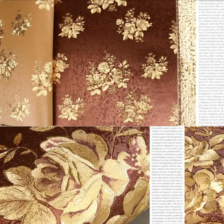 Rose flower gold foil wallpaper gold embossed background wall wallpaper