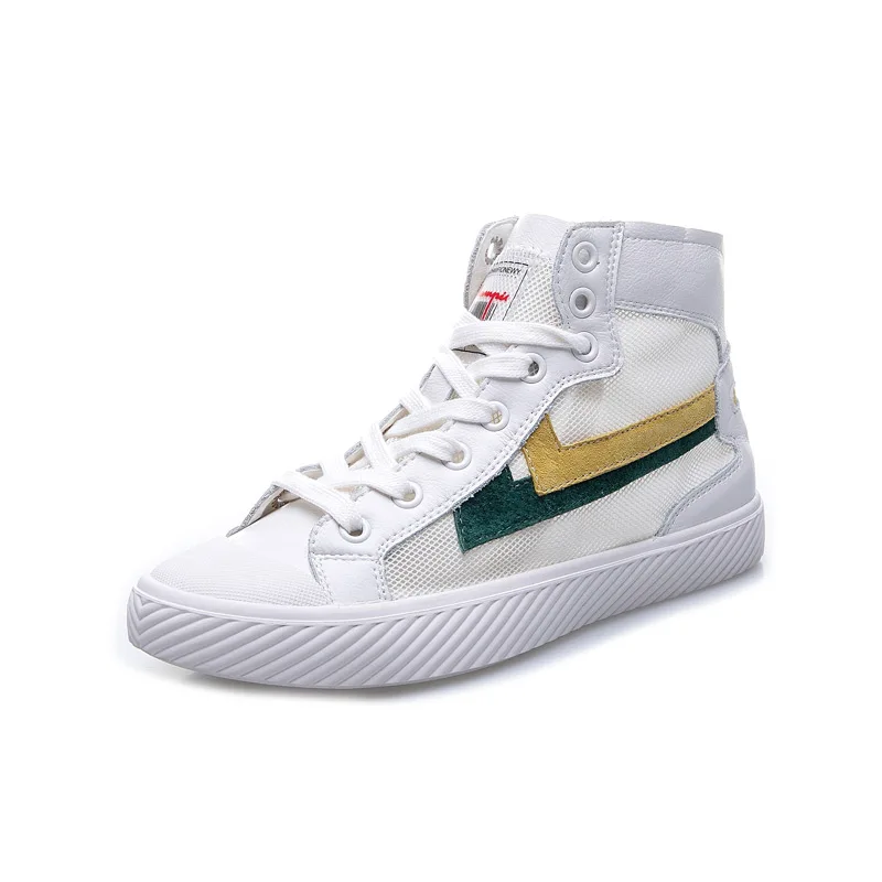 INS hot Genuine Leather shoes 22.5-24.5 cm length Cowhide+Mesh High-top casual shoes flat straps casual white shoes