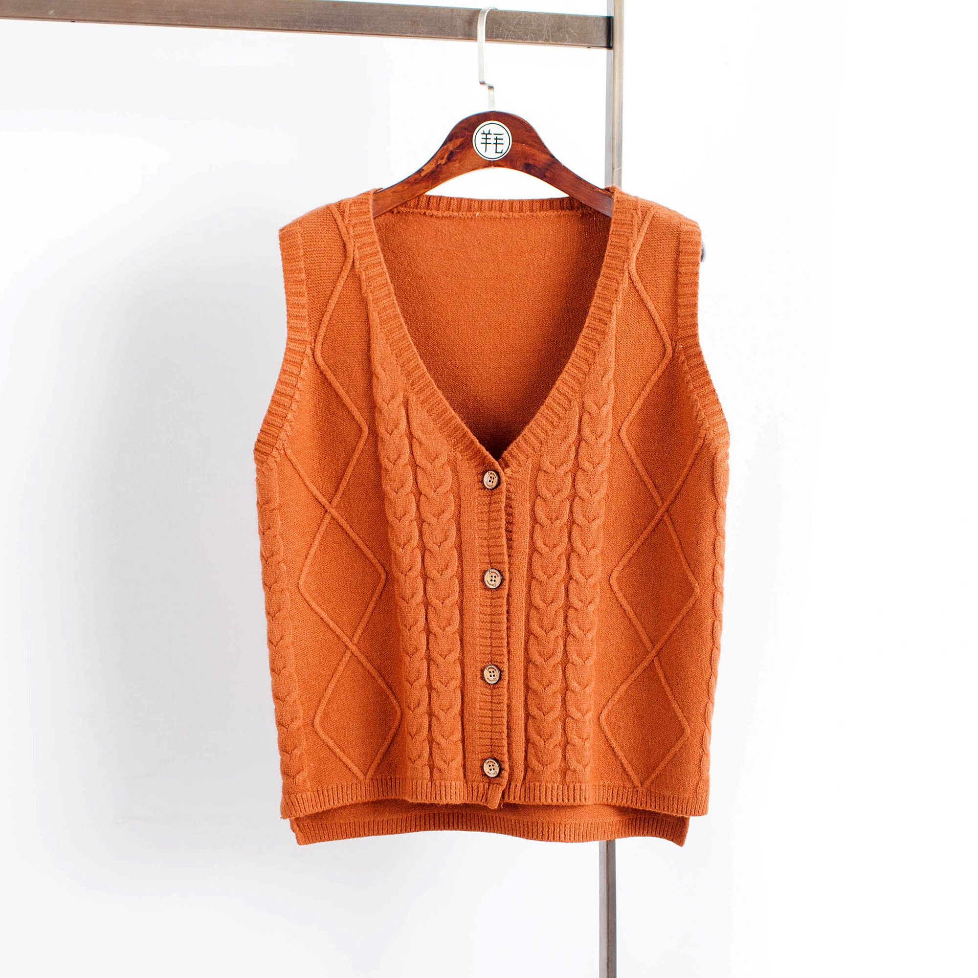 Новое поступление весенний Модный женский однобортный свитер высокого качества без рукавов с v-образным вырезом для женщин - Цвет: orange