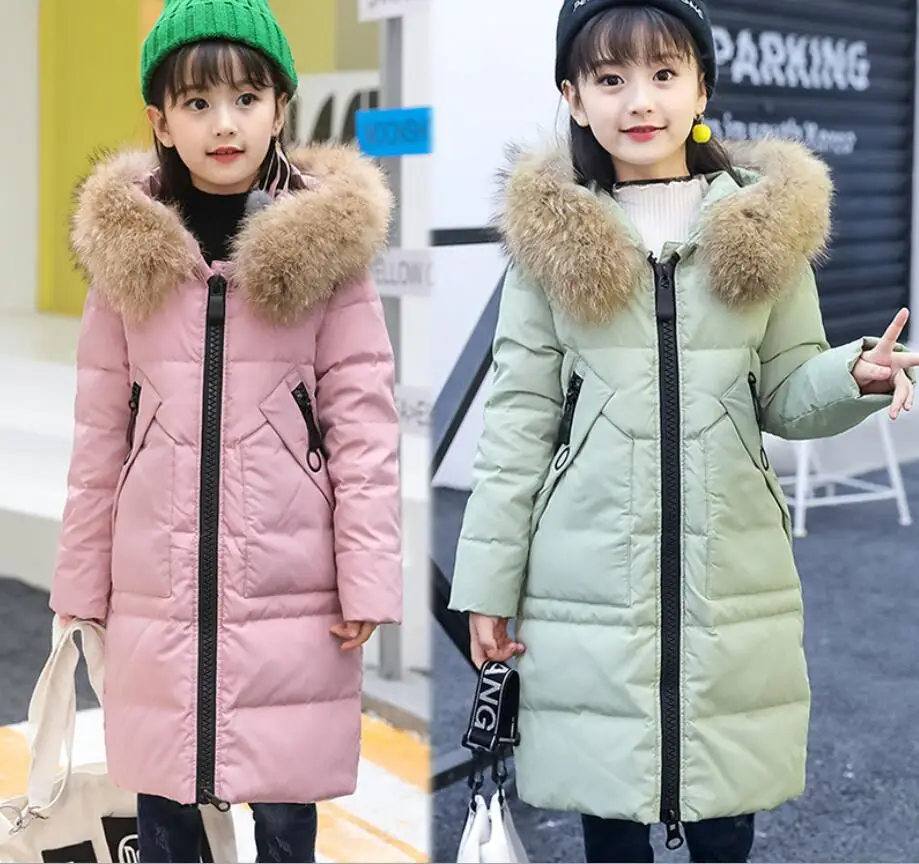 

-30 degrees Girls clothing warm Down jacket for girl clothes Winter Thicken Parka real Fur Hooded Children Outerwear CoatsHW1127