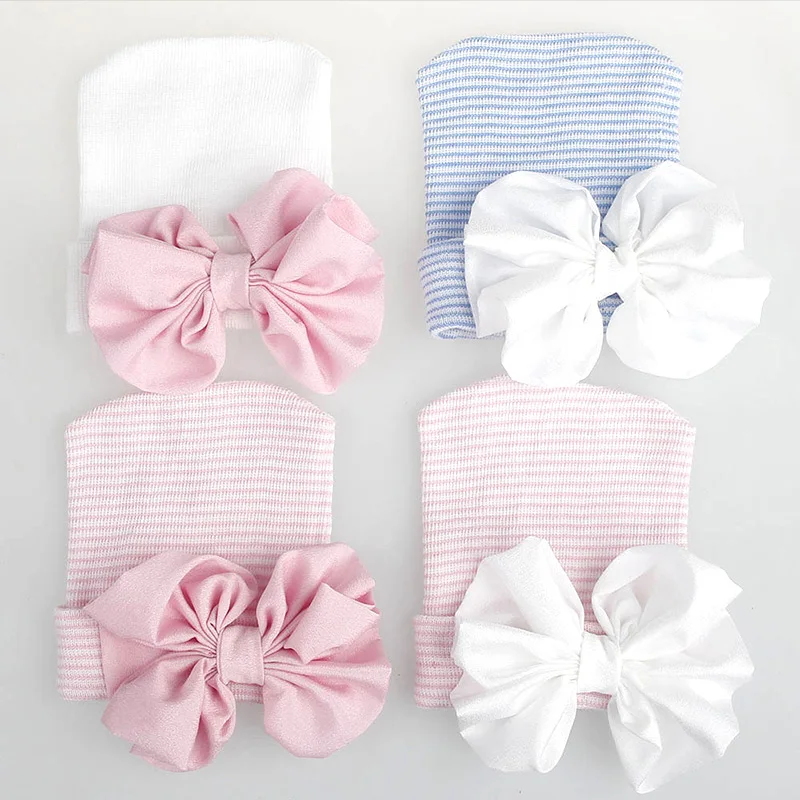 

2018 New Newborn Baby Hat Soft Cotton Baby Girl Hat Big Bowknot Baby Photography Props Bonnet Enfant Winter Hat Caps Beanies