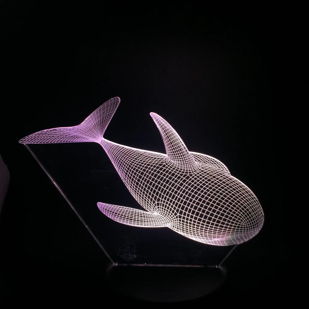 Мультфильм 3D иллюзия Рыба Кит Светодиодные ночники Красочные градиент животного настольные лампы для вечеринки Рождественский Подарок детская Игрушечные лошадки