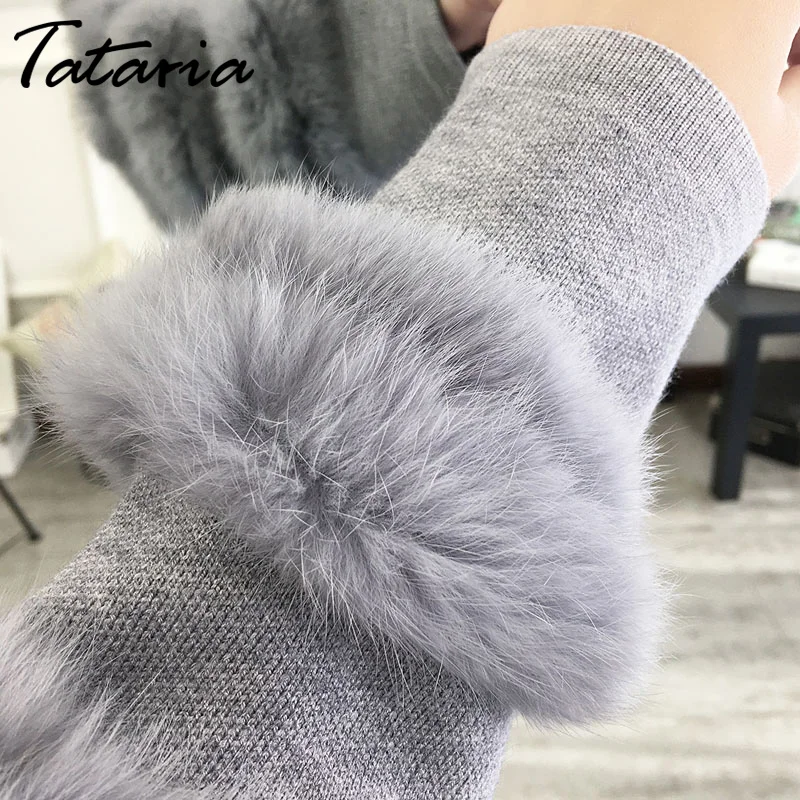 Long Sweater Dress Women Loose Real Rabbit Fur Pull Femme Women Sweaters And Pullovers Knitted Sweater Dresses For Winter