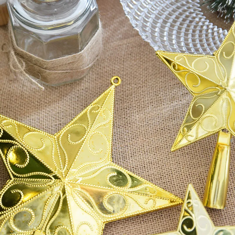 Рождественская елка, топ, блестящая золотая звезда, пластиковая Рождественская звезда, верхушка дерева для стола, Рождественское украшение, ремесло, Рождественский аксессуар «сделай сам»