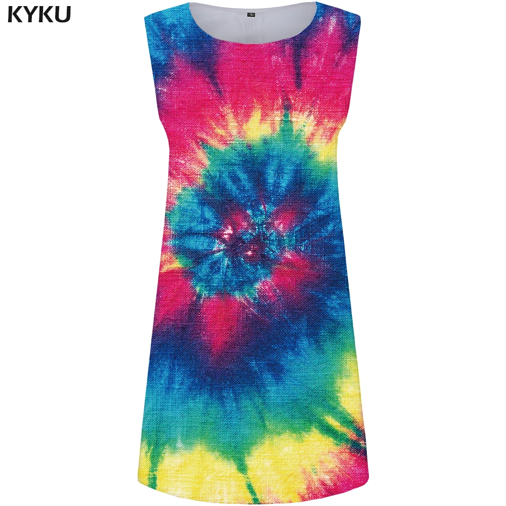 KYKU Vortex Dress Women Colorful Elegant Sundress Fireworks 3d Print ...