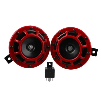 

2pc Compact Electric Loud Blast 12V Red Grille Mount Super Tone Hella Horn Kit