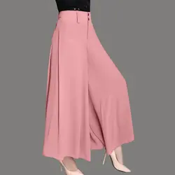 Шифон широкие штаны Летние тонкие лодыжки-Длина брюки Для женщин Сплошной Цвет Повседневное ПР Высокая талия широкие штаны капри YP0980