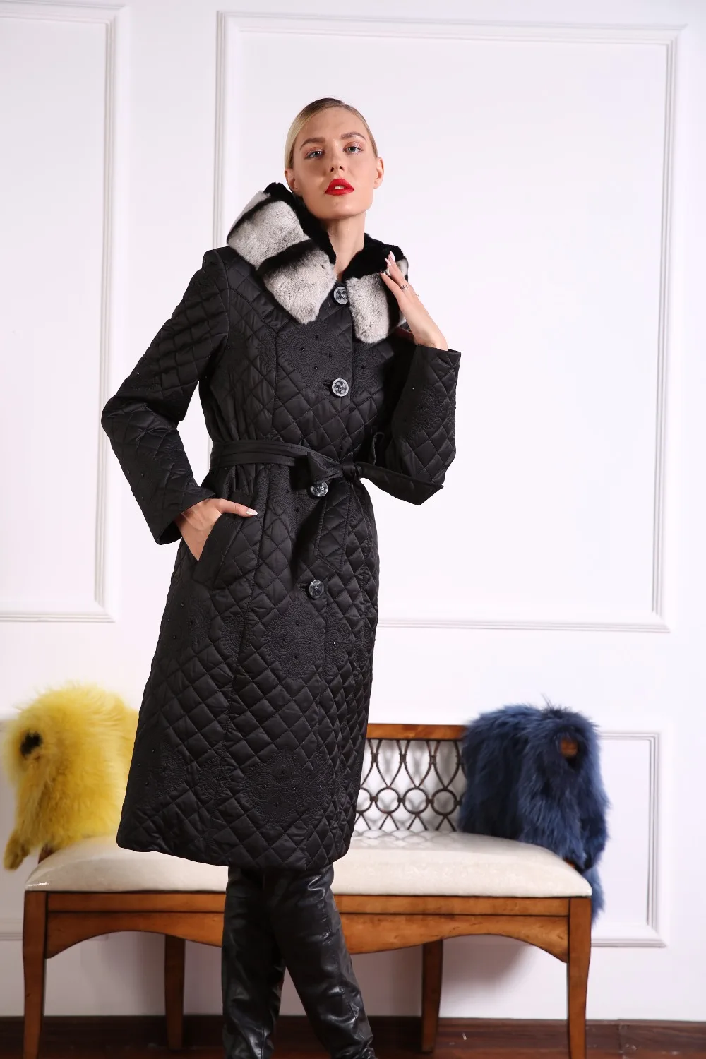 Женское зимнее теплое пальто AZZIMIA, новинка, высокое качество, женское теплое пальто с большим кроликом Рекса, плюс размер 4XL