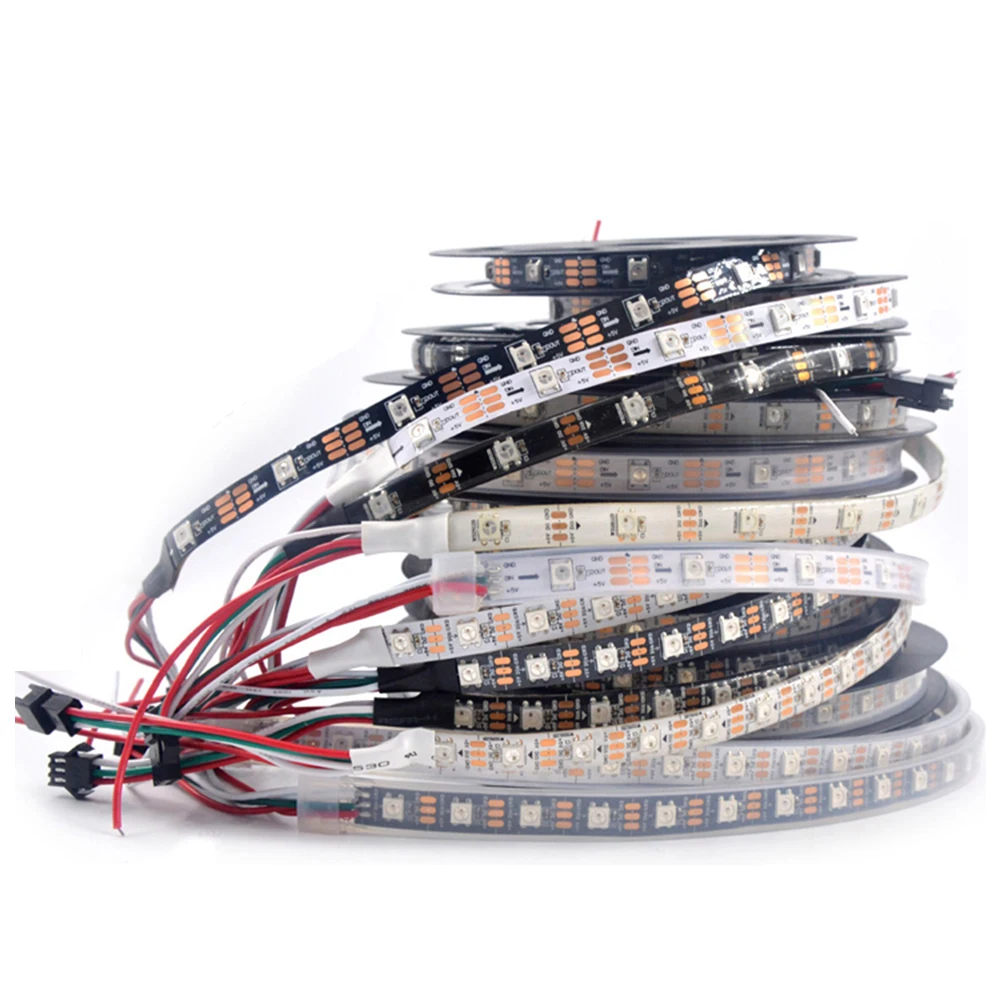

led rgb tape DC5V rgb strip led 5050 Smart RGB Led Strip ws2812 high density addressable led strip Black/White PCB 60leds/m Ful
