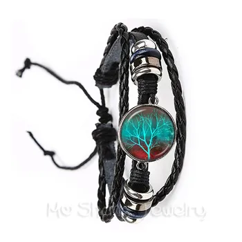 

Hot Sale Vintage Tree of Life Glass Cabochon Bracelet For Men Women Children Black/Brown Leather Bangles Jewelry Creative Gift