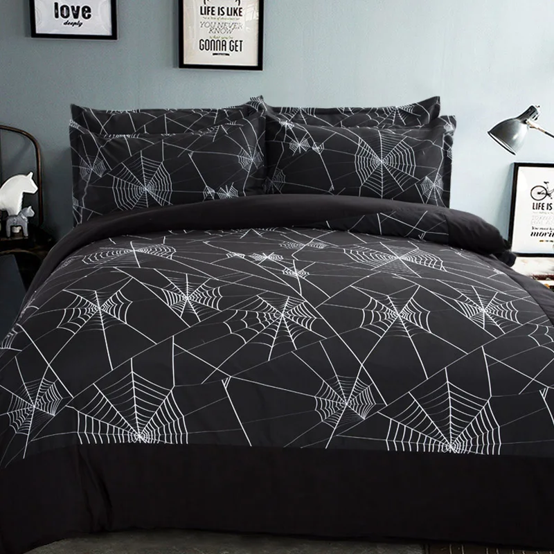 Black White Spider Web Bedding Set Geometric Kids Boys Men Duvet