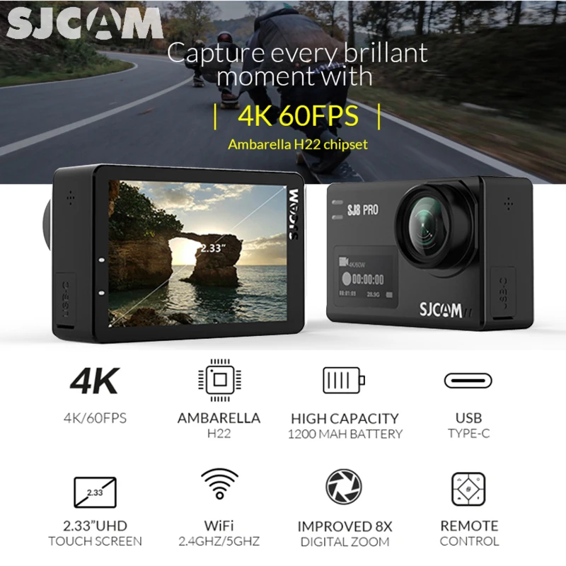 SJCAM SJ8 серия SJ8 Pro 4K 60FPS WiFi дистанционный шлем Экшн-камера Ambarella Чипсет 4 K/60FPS Ultra HD Экстремальные виды спорта DV камера