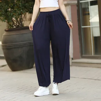 

Women Wide Leg Pants Summer Loose Drawstring Casual Ankle-Length Ladies Trousers Women Fashion Solid High Waist Long