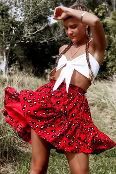 

2018 Autumn New Fashion Short Skirts High Waist Slim Pleated Skirt Floral Printing Mini Skirts Boho A-line Sweet Skirt Ruffles