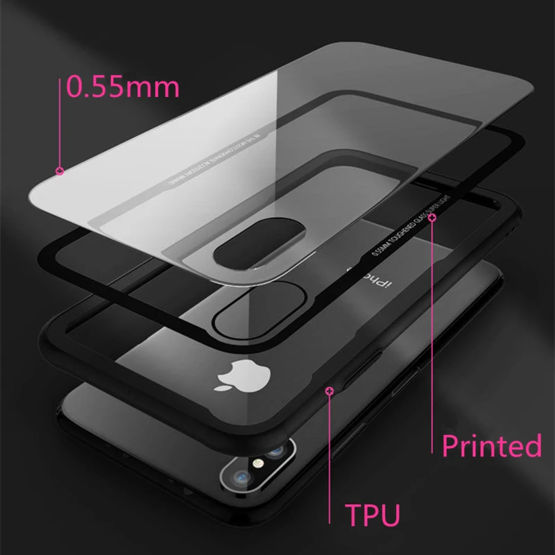 Ultra thin Soft TPU + Transparent 9H Tempered Glass Phone Back Case For iPhone X 8 7 Plus Soft Silicone Rubber Shockproof Cover (6)
