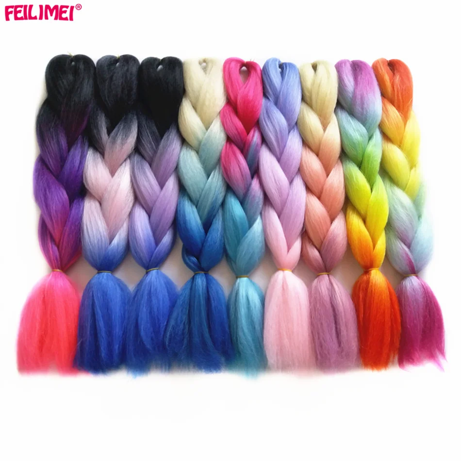 

Feilimei Ombre Braiding Hair 60cm 100g SyntheticJumbo Braids Black Gray Purple Blue Green Blonde Brown Crochet Hair Extensions