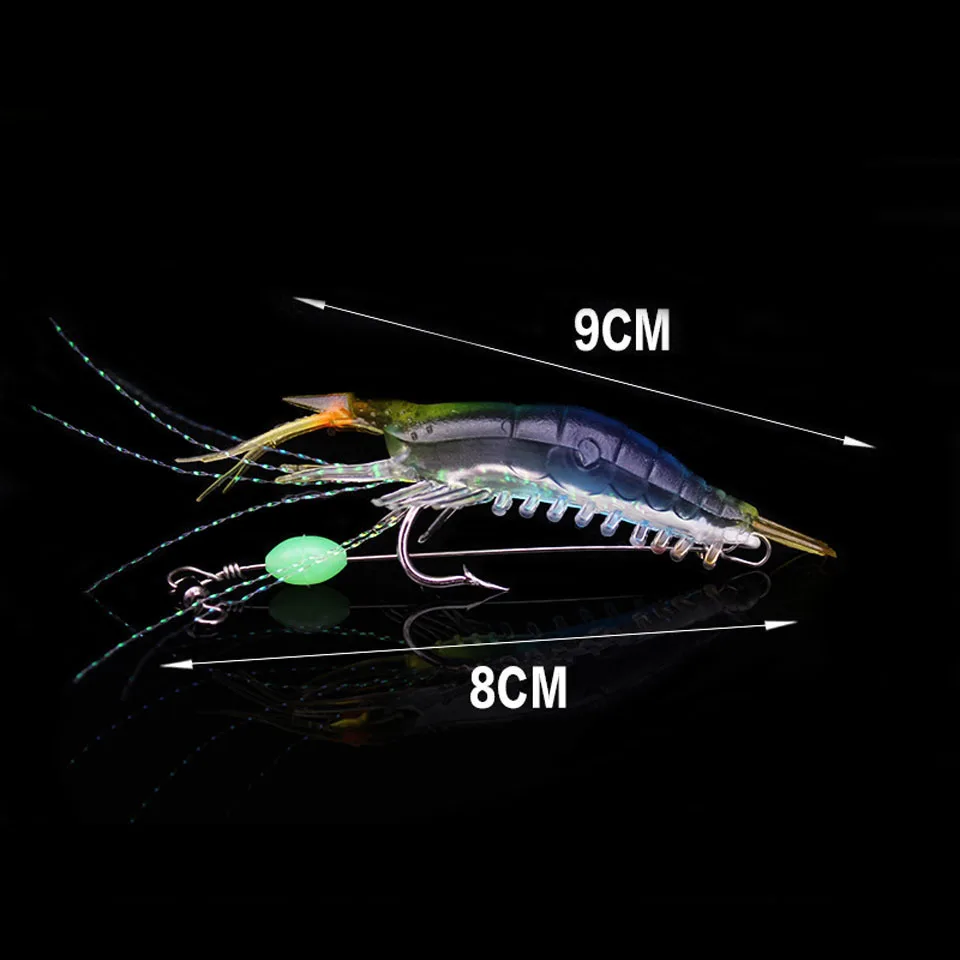 5 шт./лот, 9 см/5,2 г, светящаяся имитация, мягкая креветка, креветка, Тонущая форма, изношенная искусственная приманка, крючок, приманка для рыбалки, искусственная приманка