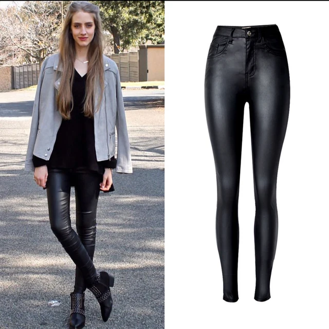 Black Faux leather Skinny Jeans for women