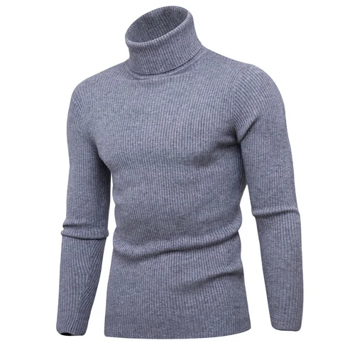 Свитер для мужчин, водолазка, одноцветная трикотажная одежда, новая мода, Красивый пуловер, вертикальная основа, базовый Повседневный свитер - Цвет: Dark Gray