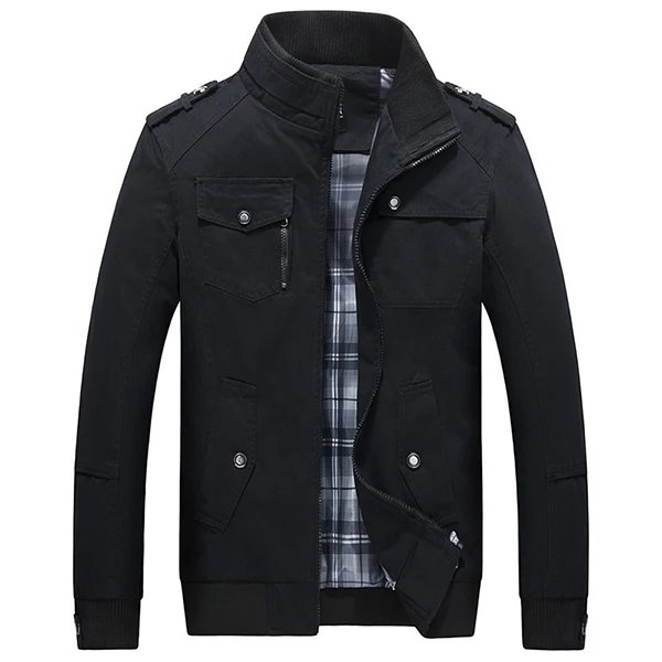 Mens Spring Autumn Stand Collar Multi Pocket Outdoor Jacket