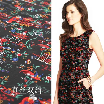 

140cm wide 16mm 100% silk double crepe fabric past time inkjet spring and summer silk fabric silk fabric dress dress