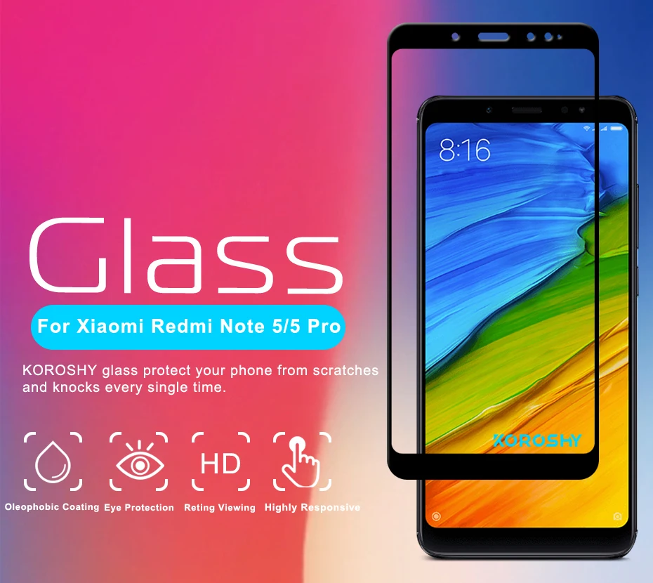 KOROSHY 9H Tempered Glass for Xiaomi Redmi Note 5 Pro Xiomi Redmi Note5 Pro Screen Protector Full Cover HD Clarity Glass Film (4)