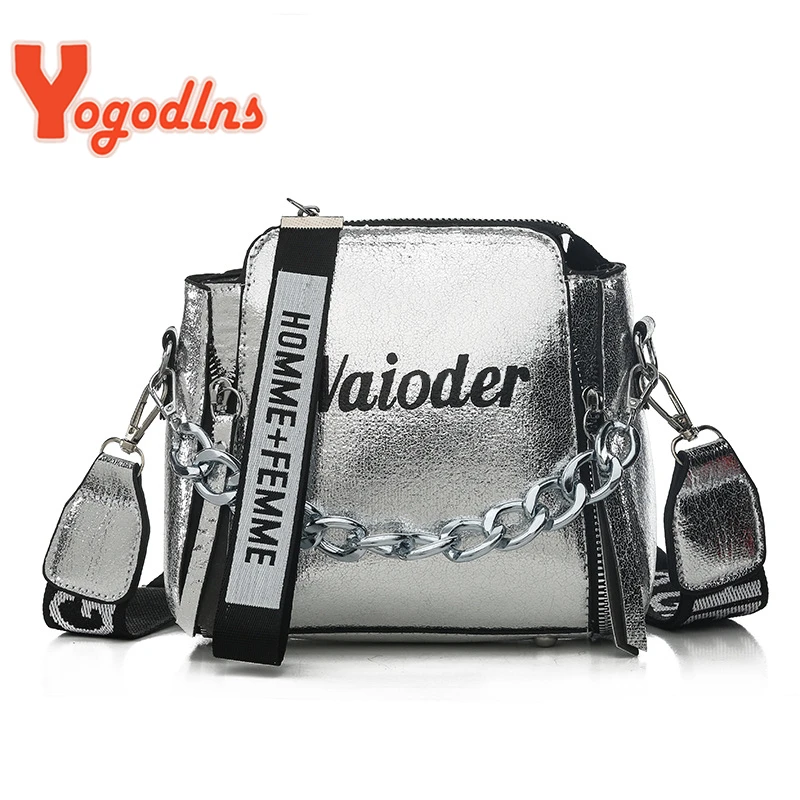 Yogodlns الأزياء المد السيدات إلكتروني حقائب واسعة حزام سلاسل حقيبة كتف المرأة Crossbody أكياس بولسا 2019 الفتيات محفظة صغيرة
