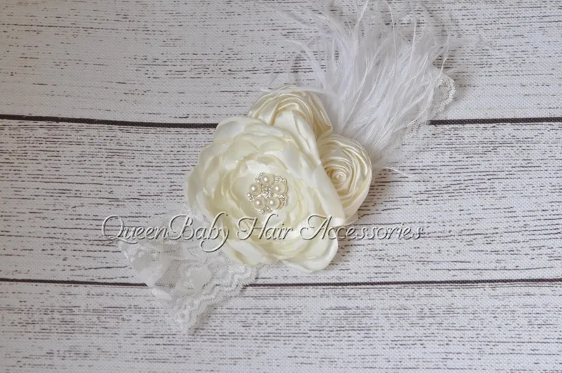 

120pcs/lot Satin Flower With Layered Flower Sparking Rhinestone Headband Lace Vintage girl Headband Girl Couture Headband
