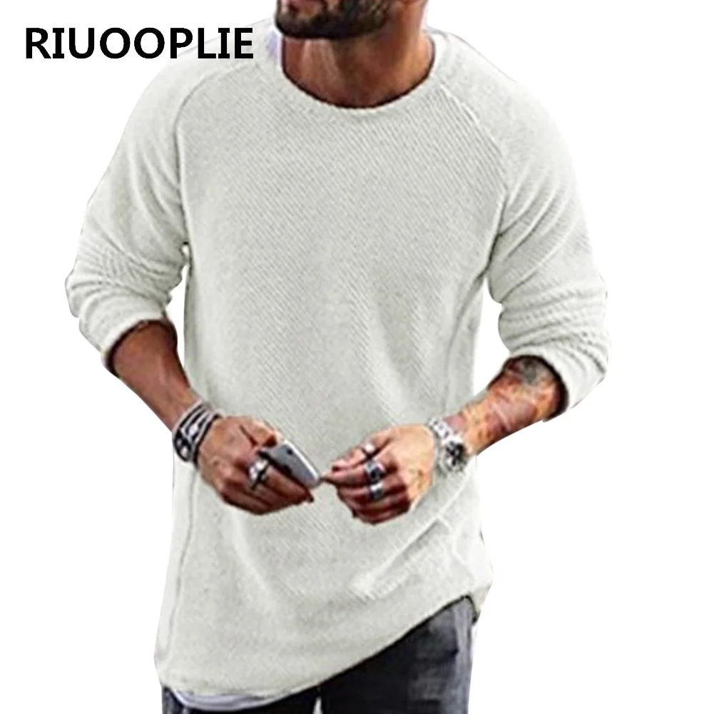RIUOOPLIE Mens Sweater Autumn Winter Knitted Solid Plain Pullover Casual Loose O Neck 5