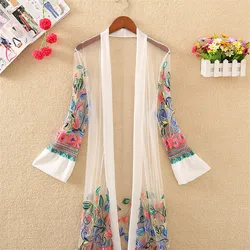 2019 Summer Loose Women Embroidery Cardigan Blouses Midi Long Lady Thin Sun Protection Clothing beach Style Shirts Blusas WZ809