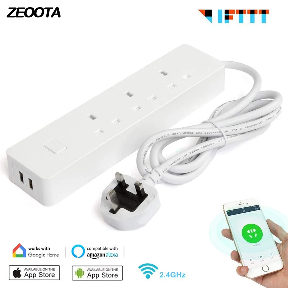 

Smart Wifi Power Strip 3 AC UK Plug Socket with USB Surge Protector Outelts Homekit Work with Amazon Alexa Echo Google Home IFFT